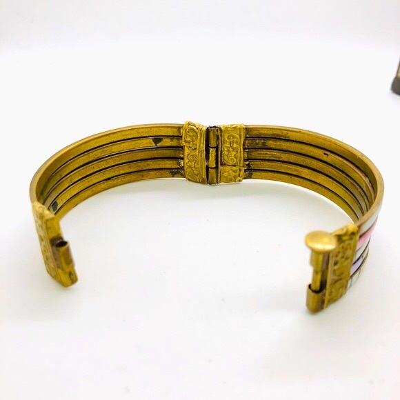 Vintage Brass Mother of Pearl Boho Bracelet - Picture 9 of 12